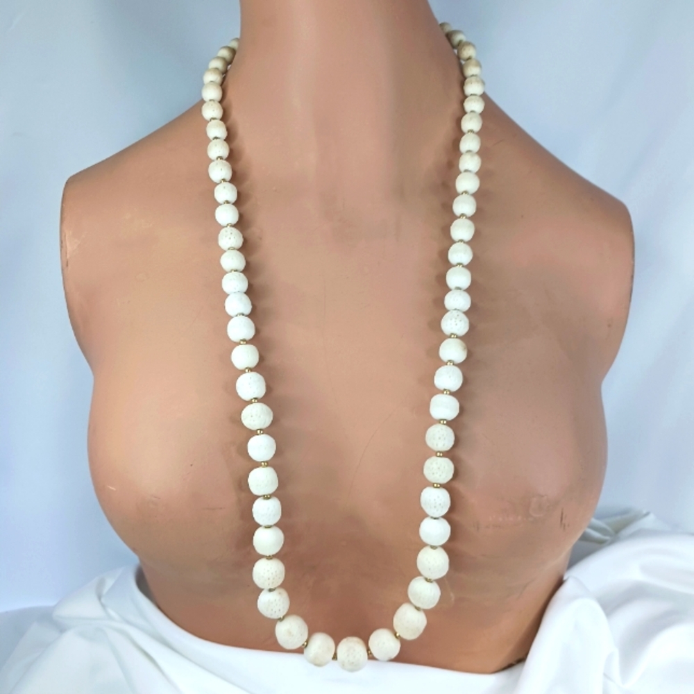 Vintage Natural White Sponge Coral with Small Gold Bead Necklace.